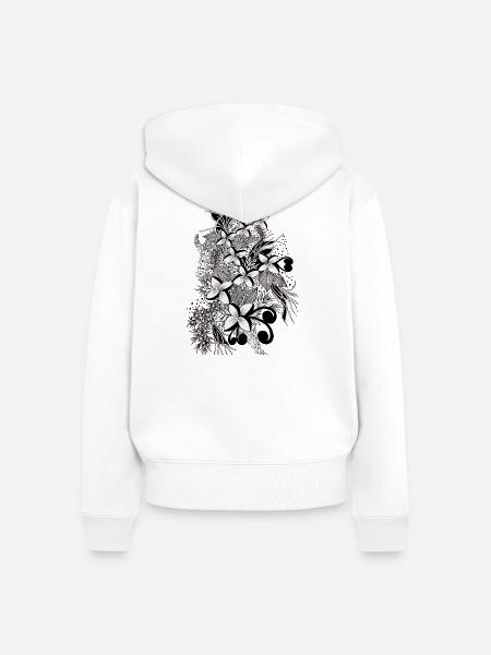 Monochrome Blütenlinien - Frauen Premium Bio Zip Hoodie - Weiß