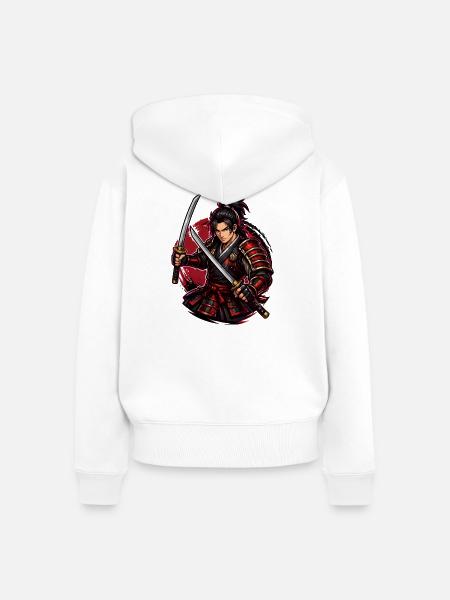 Samurai-Kämpfer in rotem Wirbel - Frauen Premium Bio Zip Hoodie - Weiß