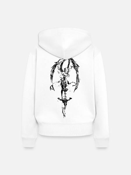 Winged_Guardian_Stamp_-_Gothic_Angel_Ink - Frauen Premium Bio Zip Hoodie - Weiß