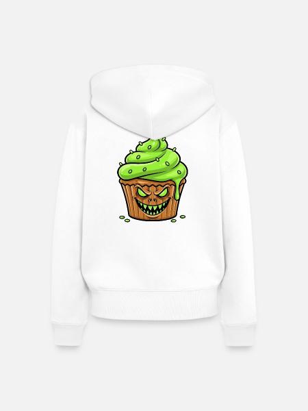 Grusel Cupcake Grün - Frauen Premium Bio Zip Hoodie - Weiß