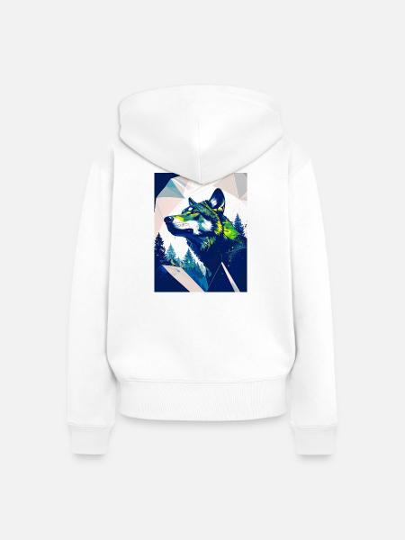 Neongeometrischer Wolf in Wäldern - Frauen Premium Bio Zip Hoodie - Weiß