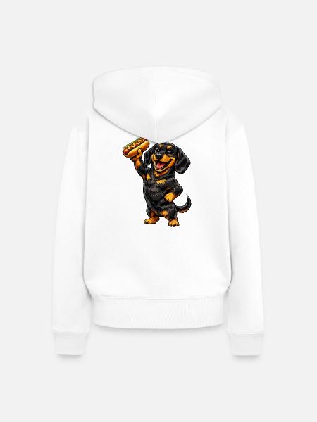 Dackel mit Hot dog - Frauen Premium Bio Zip Hoodie - Weiß