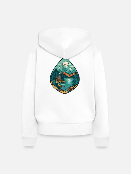 Waldsee Hüttenlandschaft - Frauen Premium Bio Zip Hoodie - Weiß