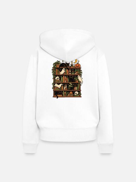 Spuk im Bücherregal - Frauen Premium Bio Zip Hoodie - Weiß