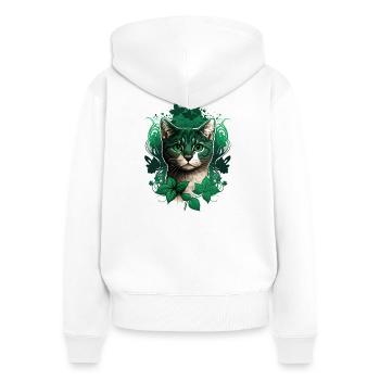 Chat avec cadre en lierre - Sweat à capuche zippé Premium bio Femme - blanc - Dos - AI Model Female 172 light (172cm)