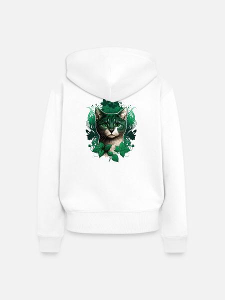 Katze mit Efeu Rahmen - Frauen Premium Bio Zip Hoodie - Weiß