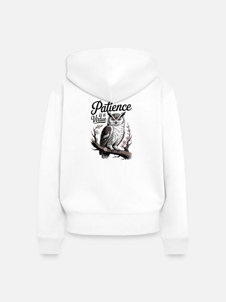 Eule der Weisheit und Geduld - Frauen Premium Bio Zip Hoodie - Weiß