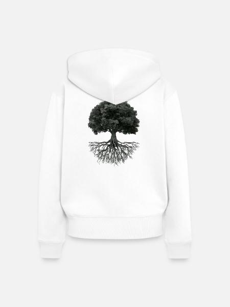 Lebensbaum mit Wurzeln – Schwarzweiß - Frauen Premium Bio Zip Hoodie - Weiß