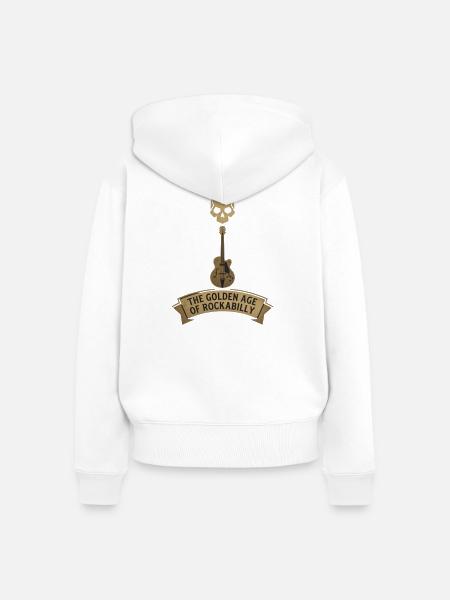 Golden Age Rockabilly Skull Gitarre - Frauen Premium Bio Zip Hoodie - Weiß