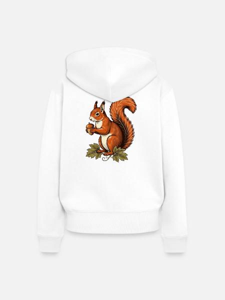 Eichhörnchen mit Herbstschatz - Frauen Premium Bio Zip Hoodie - Weiß