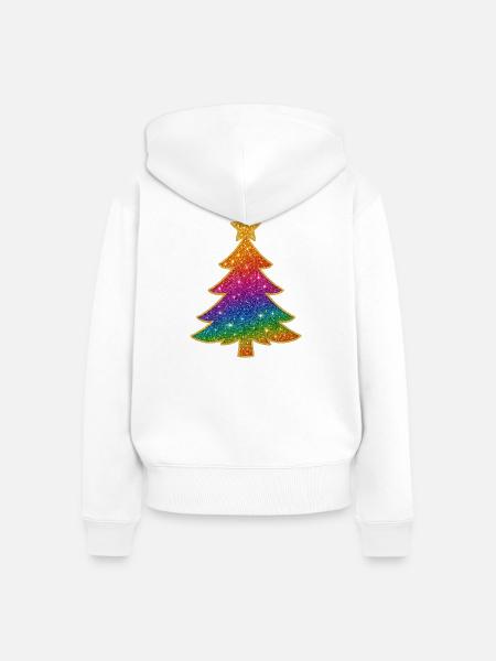 Regenbogen Glitzer Tannenbaum - Frauen Premium Bio Zip Hoodie - Weiß
