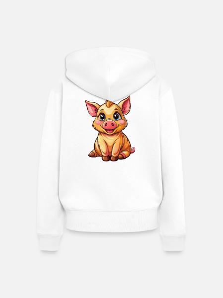 Sitzendes Schwein - Frauen Premium Bio Zip Hoodie - Weiß