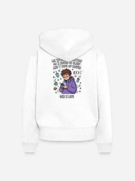 Gen Z Leben Schlafmangel Kaffee - Frauen Premium Bio Zip Hoodie - Weiß