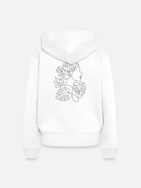 Botanische Strichzeichnung: Frauenprofil - Frauen Premium Bio Zip Hoodie - Weiß