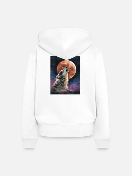 Heulender Wolf - Frauen Premium Bio Zip Hoodie - Weiß