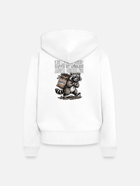 Kaffee Waschbär - Frauen Premium Bio Zip Hoodie - Weiß