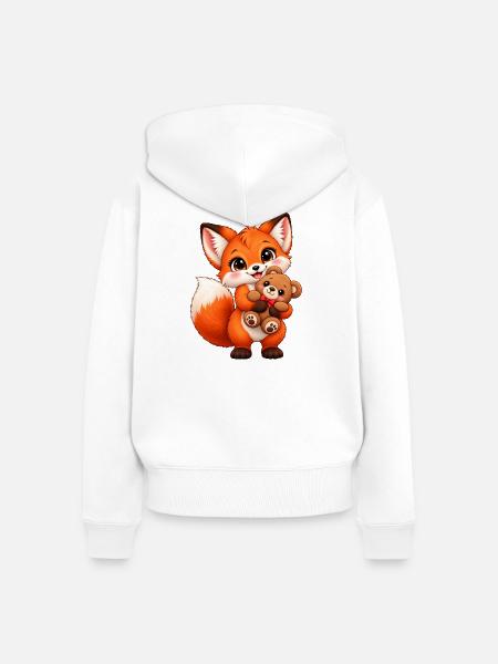 Kawaii-Fuchs mit Teddybär - Frauen Premium Bio Zip Hoodie - Weiß