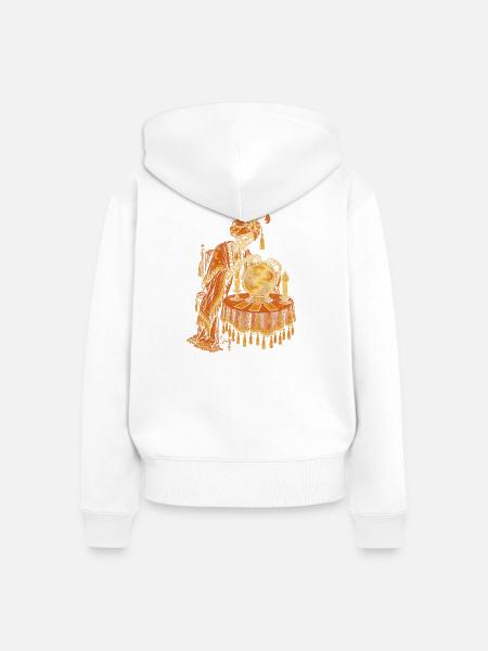 Die Skelett-Wahrsagerin mit der Kristallkugel - Frauen Premium Bio Zip Hoodie - Weiß
