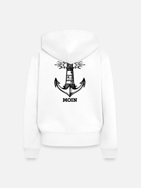 Moin (Leuchtturm/Anker) - Frauen Premium Bio Zip Hoodie - Weiß