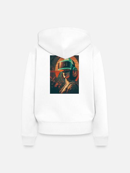 Futuristische Frau mit VR-Headset - Frauen Premium Bio Zip Hoodie - Weiß
