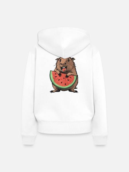 Capybara isst Wassermelone - Frauen Premium Bio Zip Hoodie - Weiß