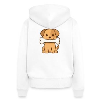 Chiot joueur avec motif osseux - Sweat à capuche zippé Premium bio Femme - blanc - Dos - AI Model Female 172 light (172cm)