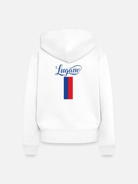 Lugano Stadtflagge Stilvoll Design - Frauen Premium Bio Zip Hoodie - Weiß