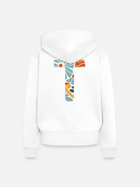 Buchstabe t Blumen groovy Geschenkidee - Frauen Premium Bio Zip Hoodie - Weiß