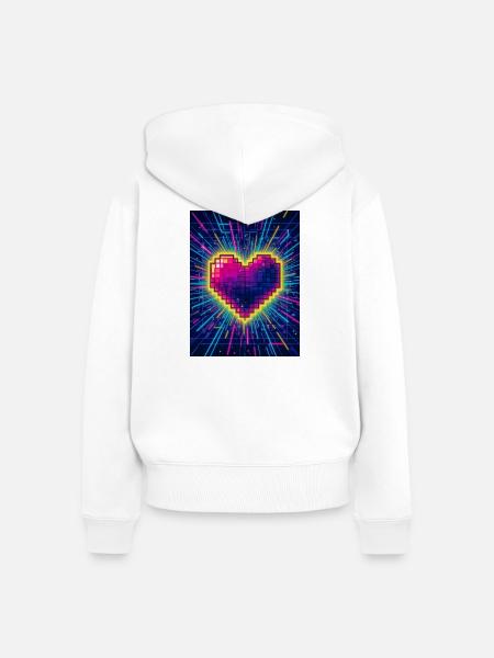 Neon Heart Pulse – Retro-80er-Liebe - Frauen Premium Bio Zip Hoodie - Weiß
