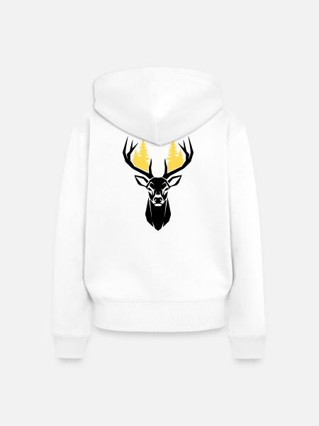 Hirschkopf Wald Silhouette - Frauen Premium Bio Zip Hoodie - Weiß