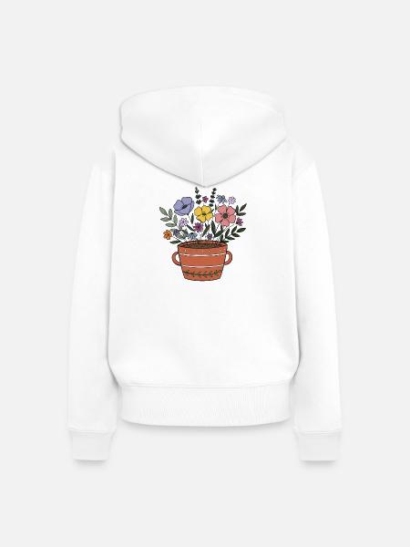 Blumen im Terrakotta-Topf - Frauen Premium Bio Zip Hoodie - Weiß