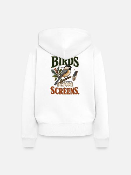 Birds Before Screens - Frauen Premium Bio Zip Hoodie - Weiß