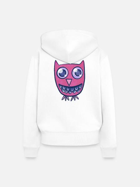 Pink Owl Grin Cartoon-Monster - Frauen Premium Bio Zip Hoodie - Weiß