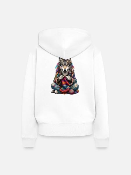 Stricken - Groovy Knitting Wolf - Frauen Premium Bio Zip Hoodie - Weiß