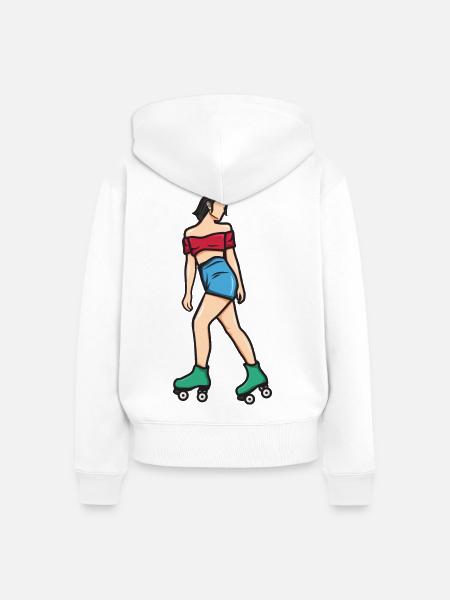 Rollschuh Mädchen - Frauen Premium Bio Zip Hoodie - Weiß