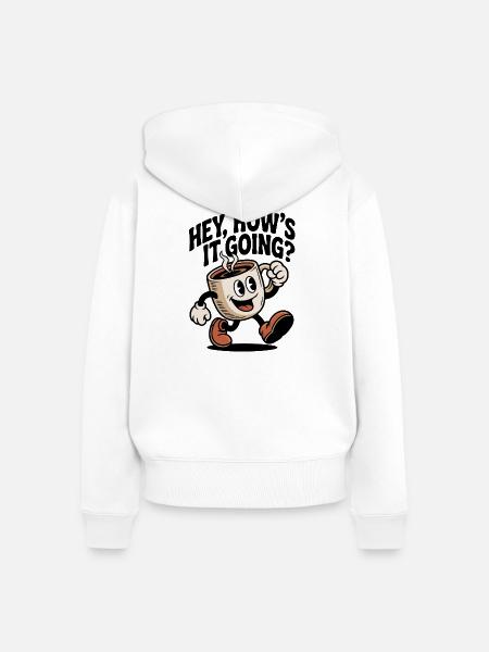 Lachender Kaffeebecher - Frauen Premium Bio Zip Hoodie - Weiß