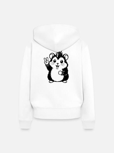 Punker Hamster mit Peace Zeichen - Frauen Premium Bio Zip Hoodie - Weiß