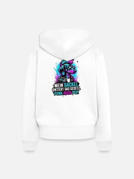 Dackel Punk Rock Pup - Frauen Premium Bio Zip Hoodie - Weiß