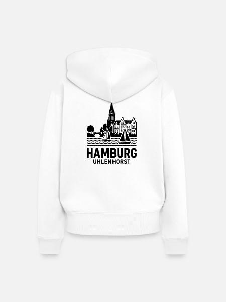 Hamburg Uhlenhorst Silhouette Alster - Frauen Premium Bio Zip Hoodie - Weiß