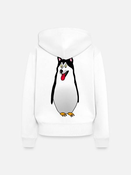 Pinguin Hund - Frauen Premium Bio Zip Hoodie - Weiß