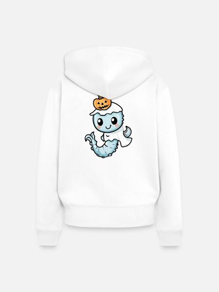 Seepferd Halloween Geist - Frauen Premium Bio Zip Hoodie - Weiß