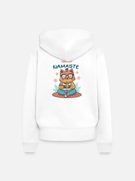 Zen Namaste Yogi-Katze - Frauen Premium Bio Zip Hoodie - Weiß