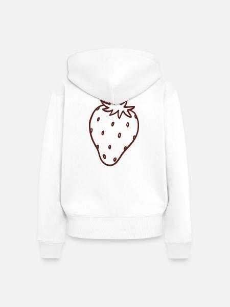 Erdbeer-Linienkunst - Frauen Premium Bio Zip Hoodie - Weiß