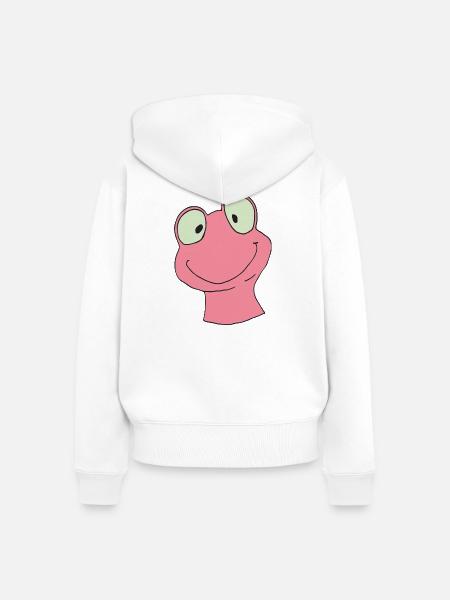 Lächelnder Pinker Frosch Cartoon - Frauen Premium Bio Zip Hoodie - Weiß
