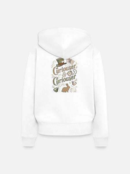 Alice Immer Neugieriger ("Curiouser") - Frauen Premium Bio Zip Hoodie - Weiß
