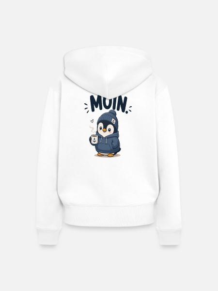 Pinguin im Hoodie mit Kaffee - Frauen Premium Bio Zip Hoodie - Weiß