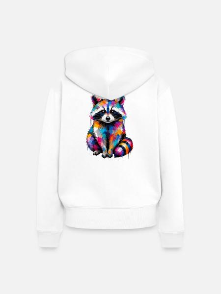 Bunter Waschbär mit Farbklecksen  - Frauen Premium Bio Zip Hoodie - Weiß