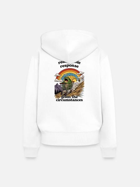 Frosch im Einkaufswagen unter Regenbogen - Frauen Premium Bio Zip Hoodie - Weiß