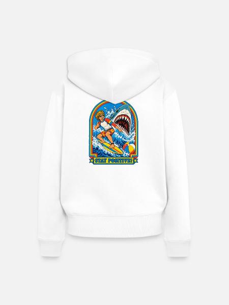 Positiver Surf Shark Retro - Frauen Premium Bio Zip Hoodie - Weiß