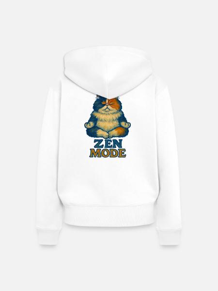 Zen-Katze im Ruhemodus - Frauen Premium Bio Zip Hoodie - Weiß
